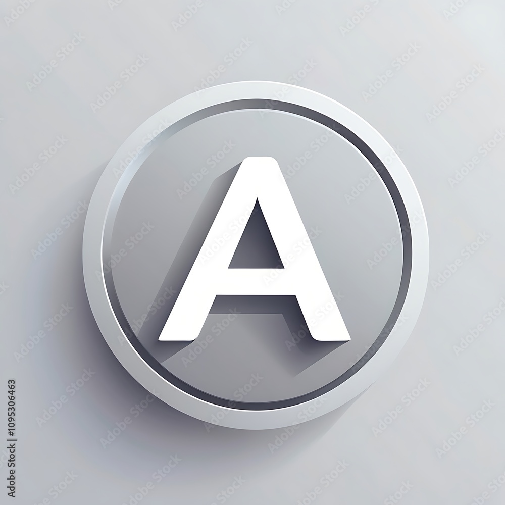 letter A icon in light grey and silver circle for UI UX letter A icon in light grey and silver circle for UI UX