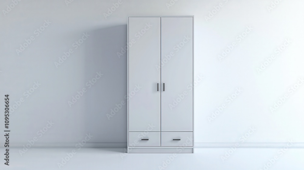 Naklejka premium Minimalist white wardrobe against clean wall with modern design