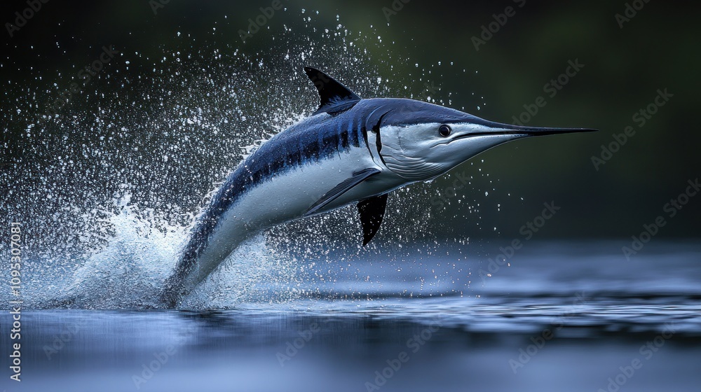 Obraz premium Sailfish leaping from ocean water.