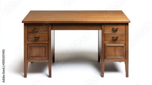 Classic wooden office desk with symmetrical design and sleek finish