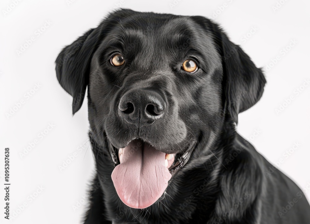 Charming Black Labrador Retriever with Bright Eyes and Playful Expression Against White Background, Ideal for Pet-Themed Designs and Marketing Projects Charming Black Labrador Retriever with Bright Eyes and Playful Expression Against White Background, Ideal for Pet-Themed Designs and Marketing Projects