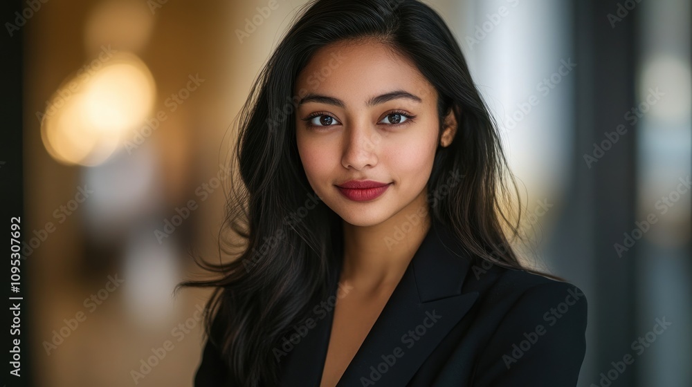 Portrait of a Young Woman with Long Dark Hair and Red Lipstick Portrait of a Young Woman with Long Dark Hair and Red Lipstick