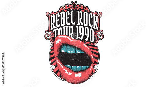 Music poster artwork. Lips poster design. Kiss vintage design. Rock and roll poster design. Music festival artwork. Music logo design.	