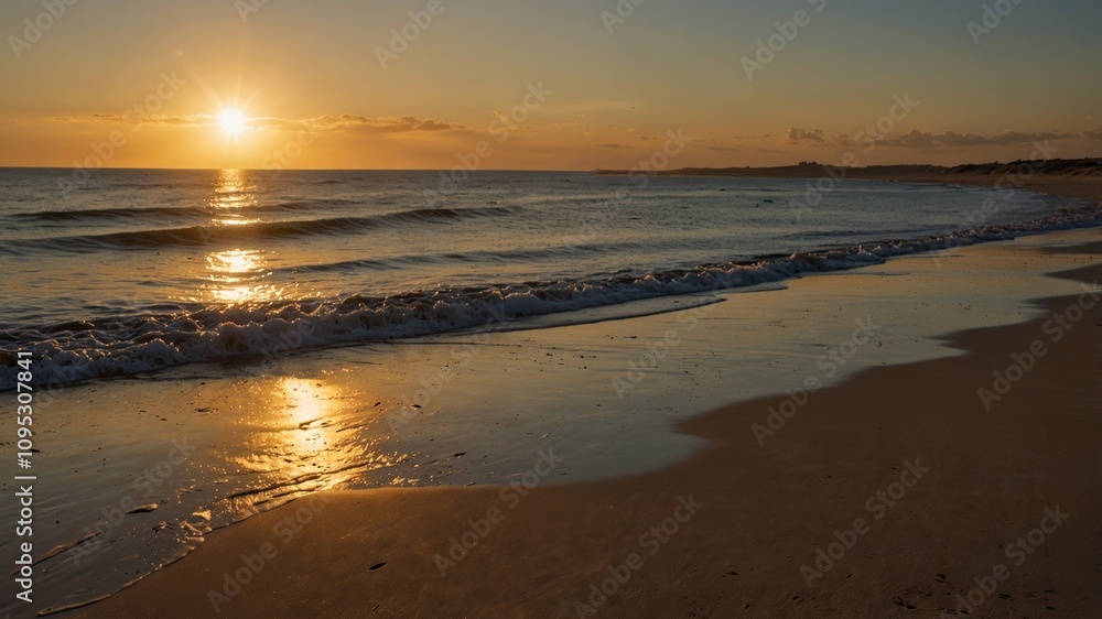 Sunset on a tropical beach. Long shadows on clean sand. Sunset on a tropical beach. Long shadows on clean sand.
