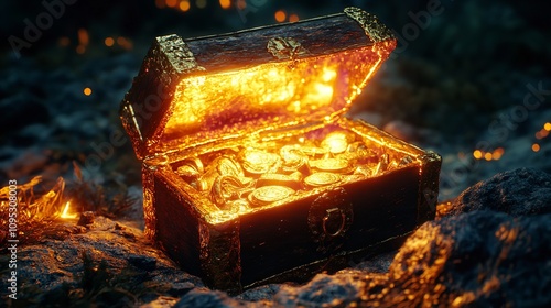 Open treasure chest overflowing with gold coins

 photo