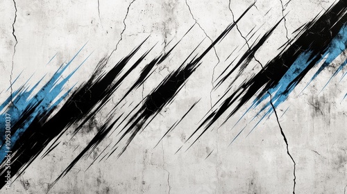 Wallpaper Mural Abstract textured wall with dynamic black and blue streaks, creating a striking contrast against a cracked white background. Torontodigital.ca