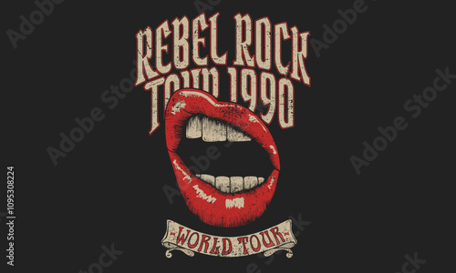 Lips poster design. Rock and roll poster design. Music festival artwork. Music logo design.