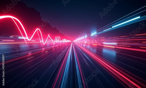 Futuristic light trails on a highway at night ? speed, technology, motion dynamics