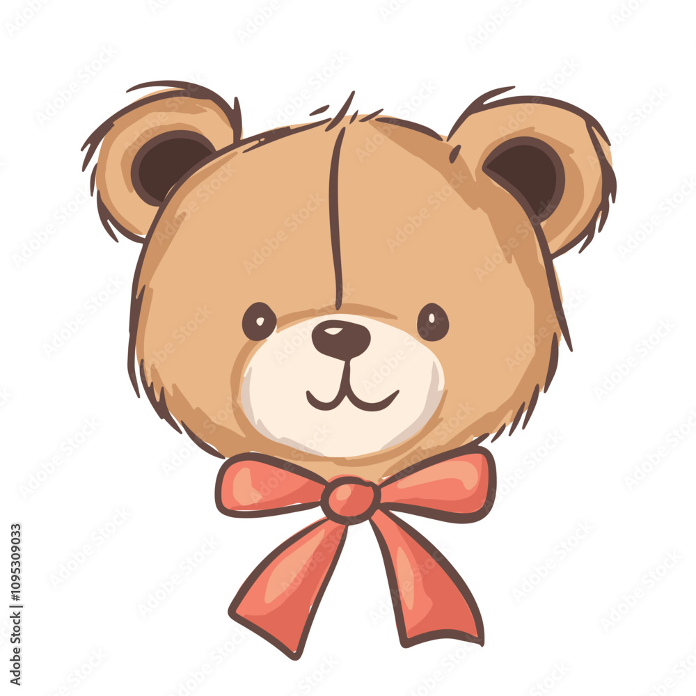 A cute cartoon bear with a ribbon, perfect for children illustrations or design projects A cute cartoon bear with a ribbon, perfect for children illustrations or design projects