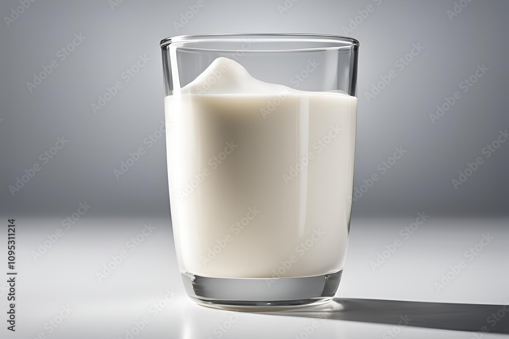 Close-up of a glass of fresh, creamy milk with a smooth texture, placed on a plain white background to highlight the simplicity and purity of the milk. Close-up of a glass of fresh, creamy milk with a smooth texture, placed on a plain white background to highlight the simplicity and purity of the milk.