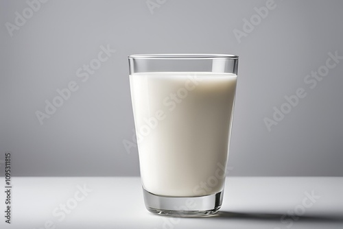 Close-up of a glass of fresh, creamy milk with a smooth texture, placed on a plain white background to highlight the simplicity and purity of the milk.