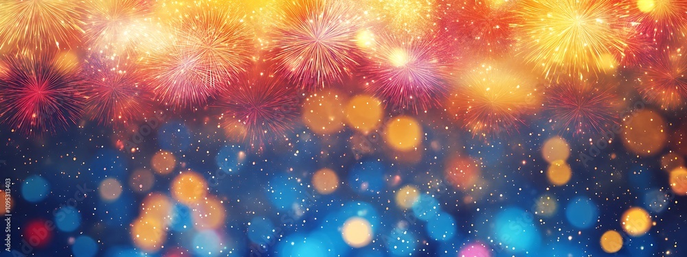 Fototapeta premium Vibrant Fireworks Display Against Dark Blue Sky 