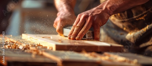 Close Up of Hands Planing Wood