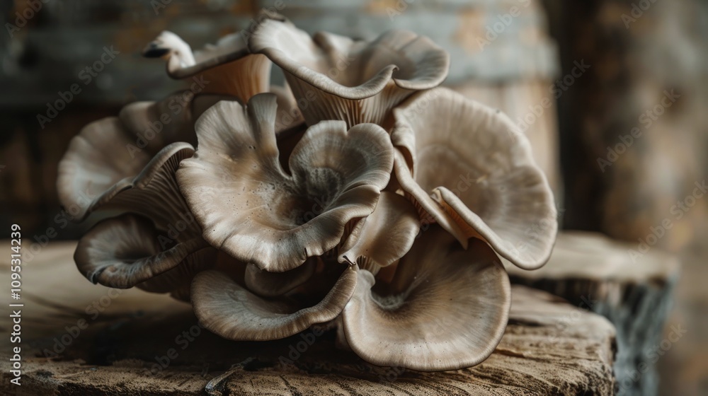 Oyster Mushrooms on Wooden Background Oyster Mushrooms on Wooden Background