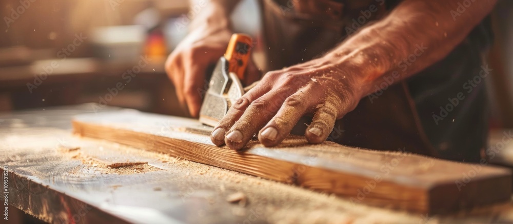 Carpenter Working Wood with a Hand Plane Carpenter Working Wood with a Hand Plane
