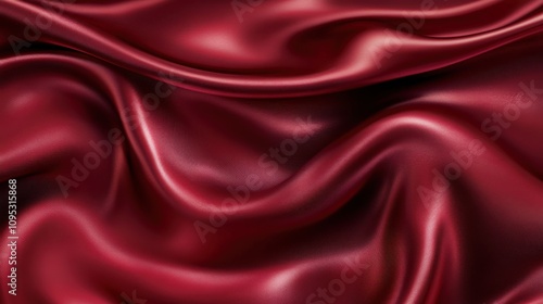 Luxurious deep red silk fabric draped elegantly, showcasing smooth, flowing textures and a rich sheen.