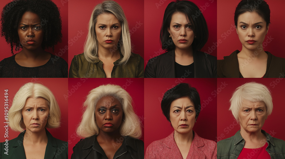 Eight women with expressions of disbelief Eight women with expressions of disbelief