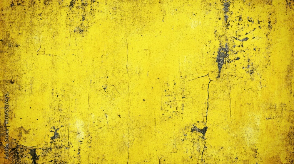 Textured yellow wall background with cracks and imperfections, adding a vibrant yet rustic feel.