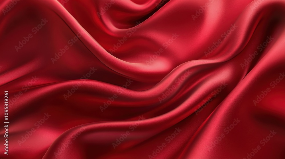 Fototapeta premium Elegant red satin fabric with smooth, flowing texture, creating a luxurious and rich appearance.