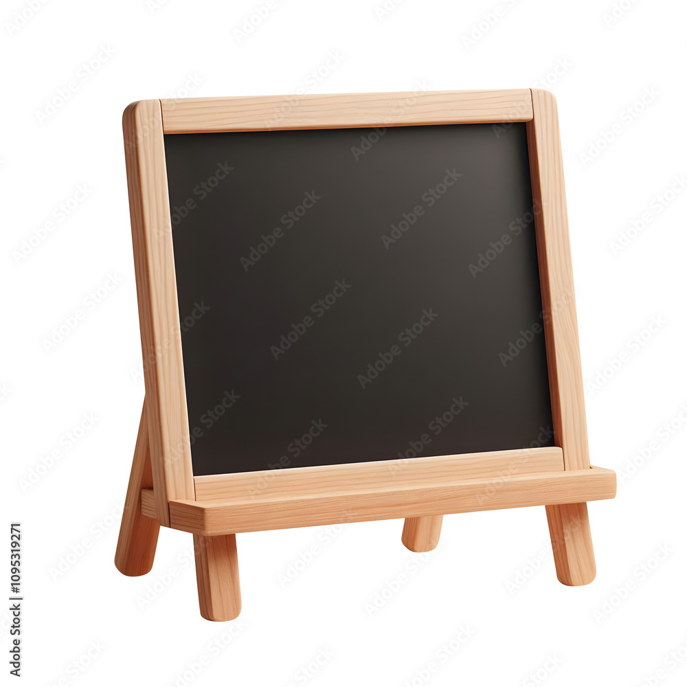 simple wooden stand with a wide Blank chalkboard front view isolated on transparent background simple wooden stand with a wide Blank chalkboard front view isolated on transparent background