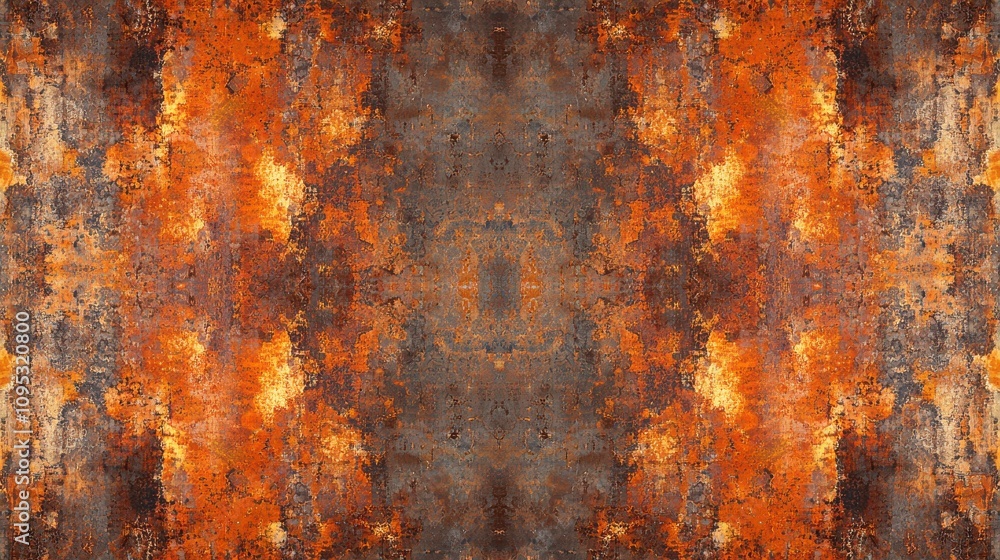 A vibrant abstract pattern featuring warm orange and earthy tones, evoking a sense of rust and texture.