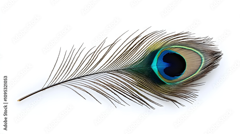Fototapeta premium A peacock feather animal bird white background.