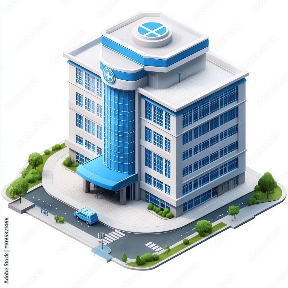 a hospital building vector, medical facility logo, 3D perspective, clean blue tones, isolated on white background a hospital building vector, medical facility logo, 3D perspective, clean blue tones, isolated on white background