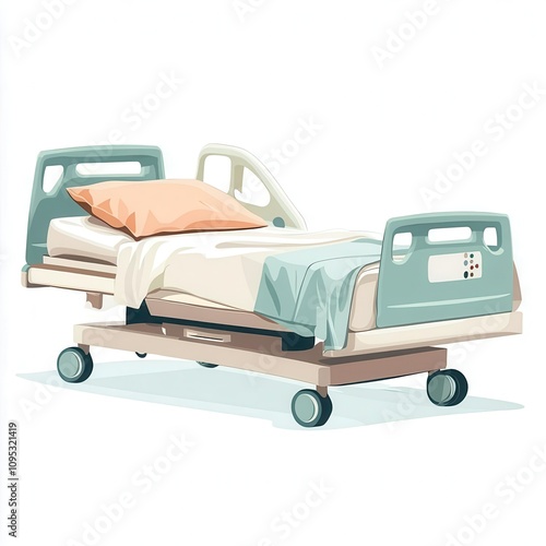 a hospital bed vector, health care element, flat icon design, soft pastel color, isolated on white background photo