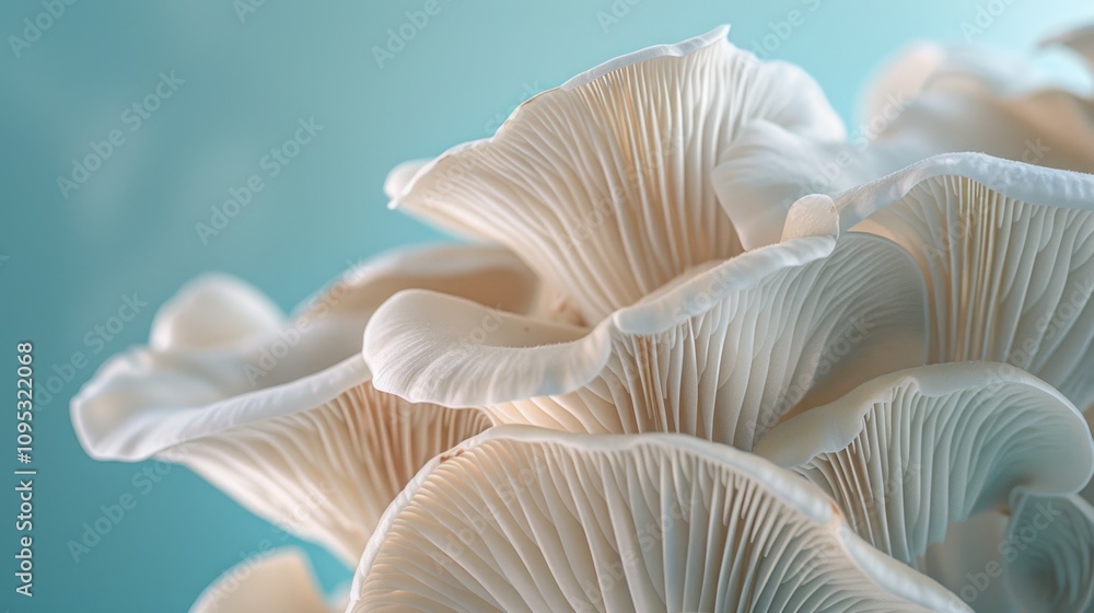 Close-up of Oyster Mushrooms Against a Blue Background Close-up of Oyster Mushrooms Against a Blue Background