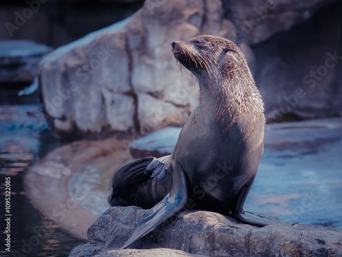 Seal sitting on the pool