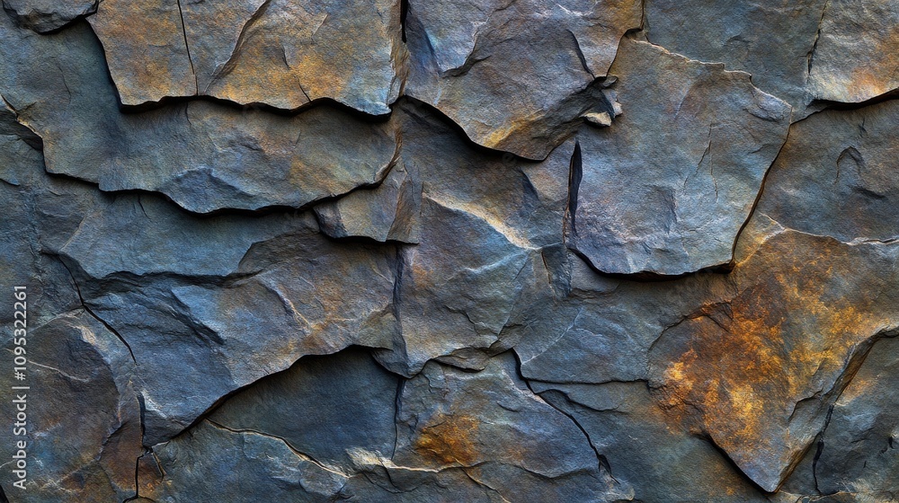 Textured surface of dark slate stones displaying natural blue and brown hues. Textured surface of dark slate stones displaying natural blue and brown hues.