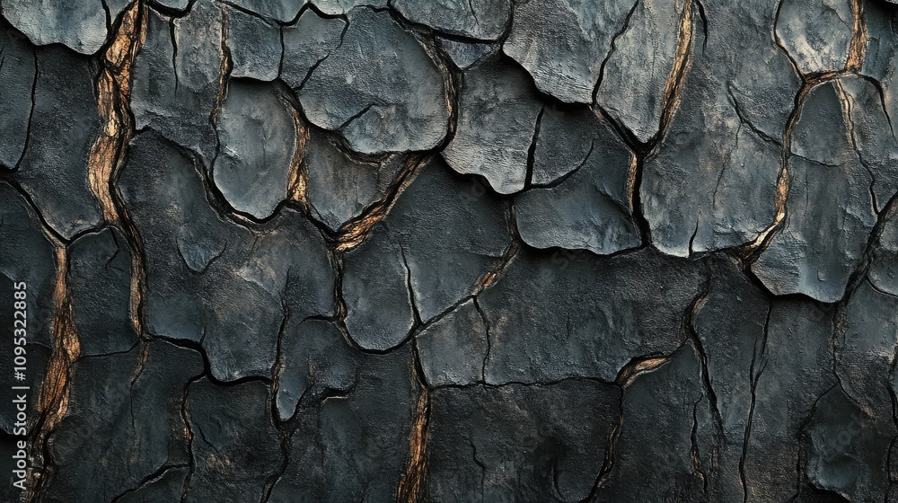 Textured black rock surface with deep cracks and golden highlights, creating a striking visual contrast. Textured black rock surface with deep cracks and golden highlights, creating a striking visual contrast.