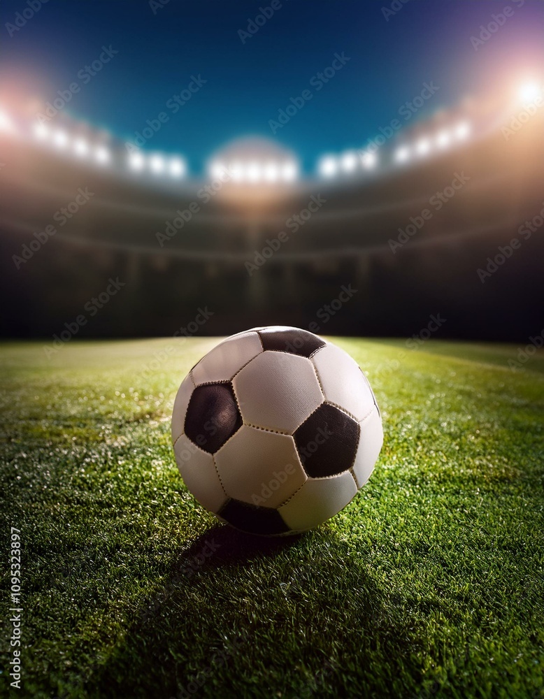 Naklejka premium Fußballfeld im Stadion mit leuchtendem Flutlicht