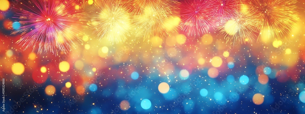 Fototapeta premium Vibrant Fireworks Display Against Dark Blue Sky 