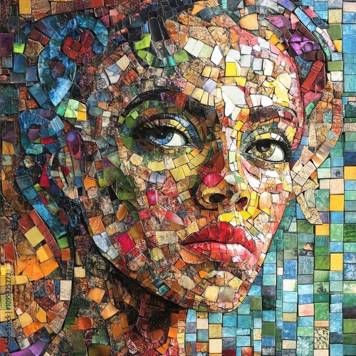 Colorful mosaic portrait, woman's face, artistic.