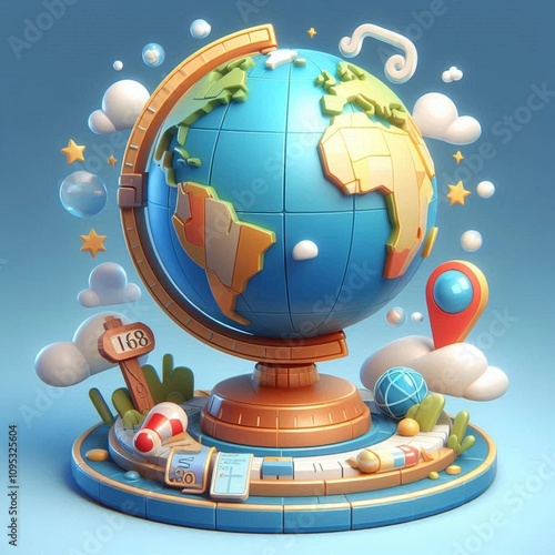earth globe isolated 3d cartoon style 