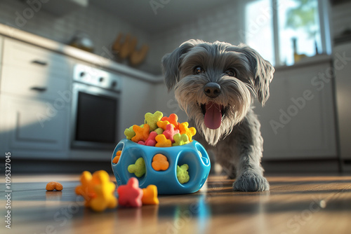 Dog with chewing rubber photo