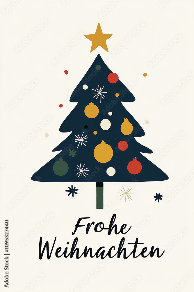 Minimalist Holiday Greeting Card Featuring a Christmas Tree Design. A white Christmas tree and Frohe Weihnachten text. Minimalist Holiday Greeting Card Featuring a Christmas Tree Design. A white Christmas tree and Frohe Weihnachten text.