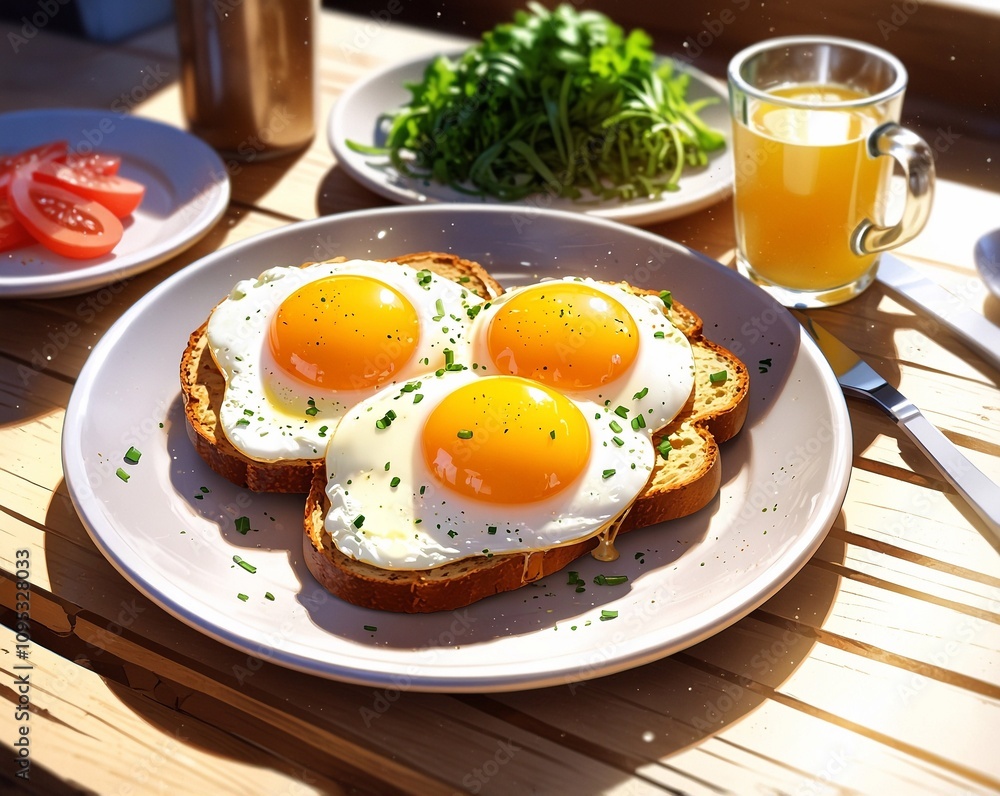 Breakfast with fried eggs. Illustration Breakfast with fried eggs. Illustration