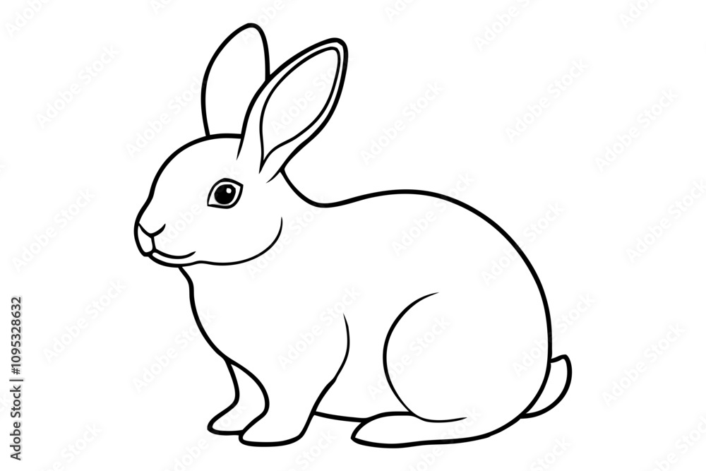 Cute Line Drawing of a Sitting Domestic Rabbit Cute Line Drawing of a Sitting Domestic Rabbit