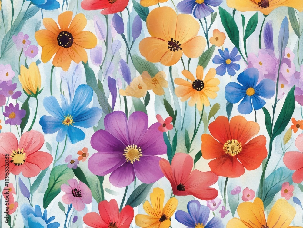Vibrant seamless pattern brushstroke concept. A vibrant floral pattern featuring a variety of colorful flowers, creating a lively and cheerful atmosphere. Vibrant seamless pattern brushstroke concept. A vibrant floral pattern featuring a variety of colorful flowers, creating a lively and cheerful atmosphere.