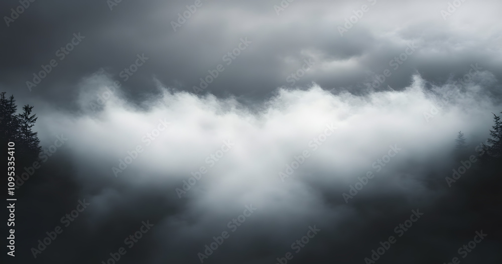 Dark gray mist rolling in, fading out to pure white with a soft, ethereal feel. Dark gray mist rolling in, fading out to pure white with a soft, ethereal feel.