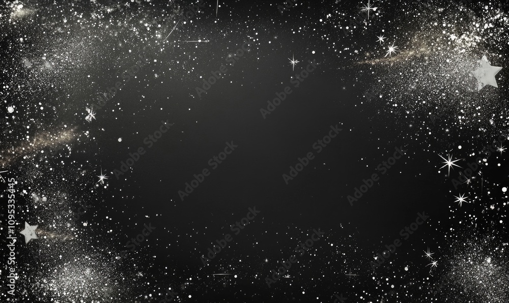 A black background with a star and lots of silver glitter A black background with a star and lots of silver glitter