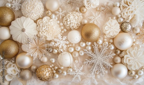 A white background with many gold and white ornaments