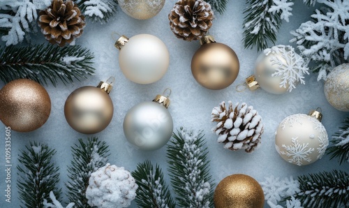 A bunch of Christmas ornaments are on a white background