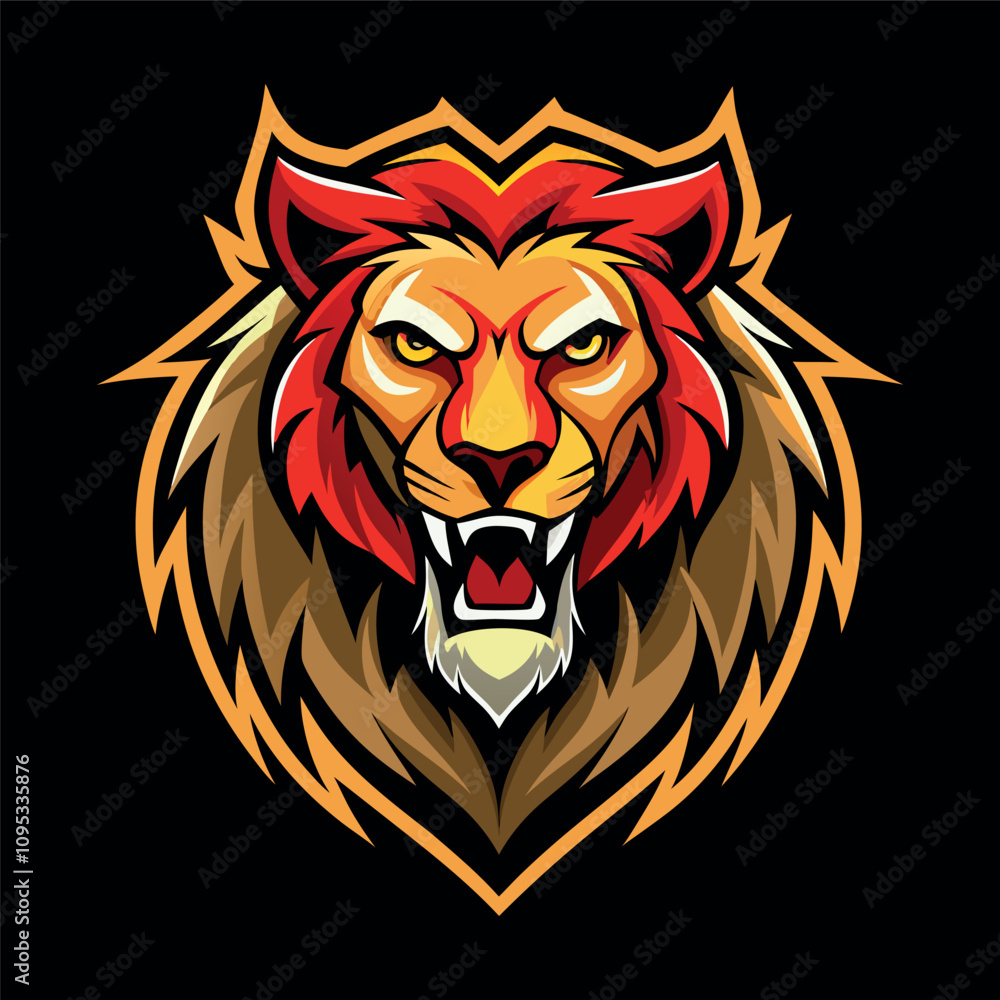 Obraz premium Roaring angry lion head with a sharp teeth.