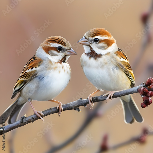 American Tree Sparrow is a small. plump sparrow that frequents weedy fields and brushy areas. photo