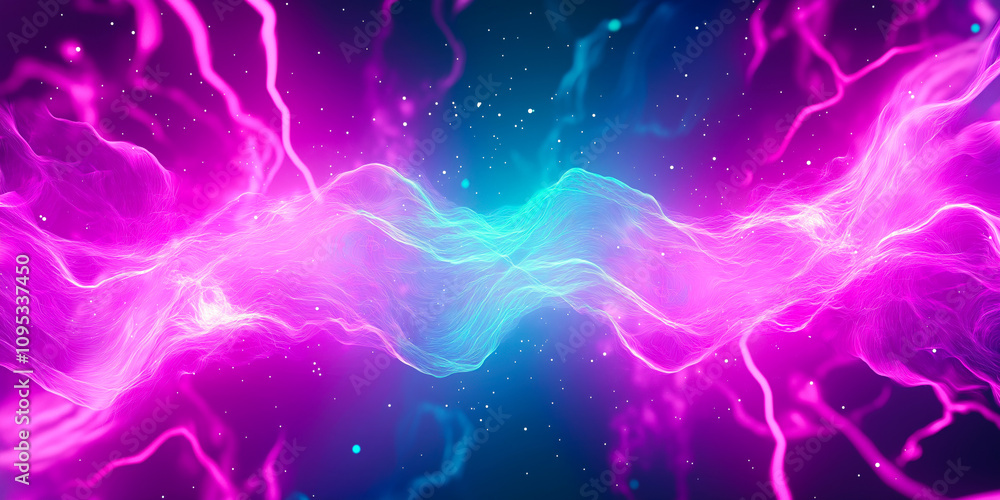 Vibrant neon chaos with swirling colors and dynamic energy in an abstract cosmic background illuminated in pink and blue hues Vibrant neon chaos with swirling colors and dynamic energy in an abstract cosmic background illuminated in pink and blue hues