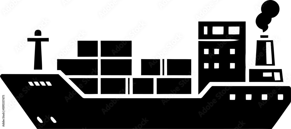 Silhouette of a cargo ship icon with a white background vector illustration Silhouette of a cargo ship icon with a white background vector illustration
