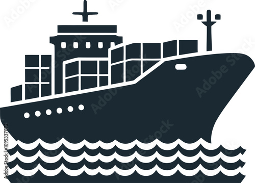 Silhouette of a cargo ship icon with a white background vector illustration
